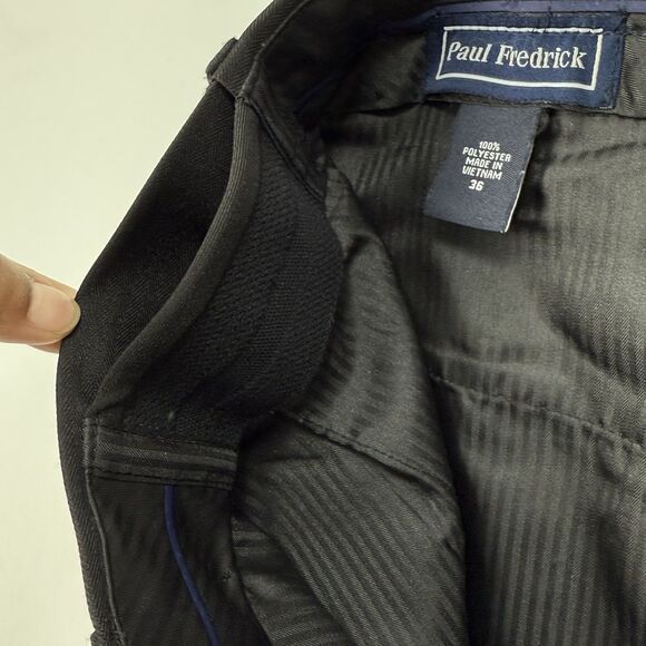 Paul Frederick Men’s 36x28 Black Pleated Dress Pants Cuffed Extended Waist - Picture 8 of 15